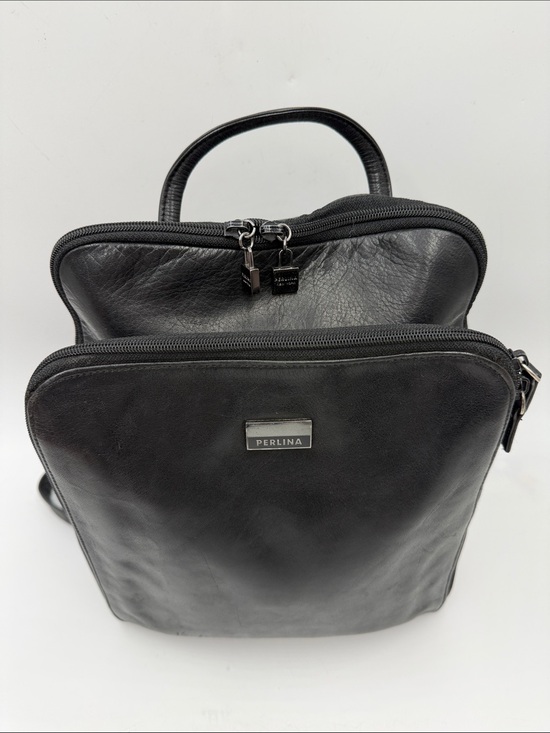 Perlina Black Leather Women’s Backpack with Top Handle